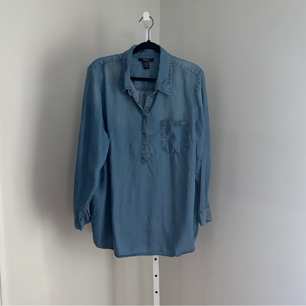 Style & Co Popover Chambray Blue Denim Long Sleeve top Pullover Women’s Size 2X